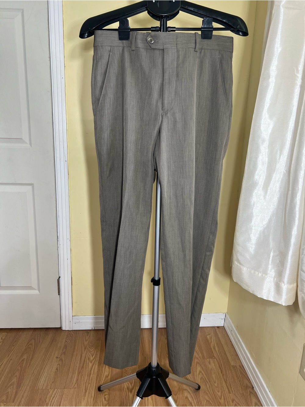 Gala G Men’s Dress Pants – Gray Microfiber Polyester Flat Front Slacks